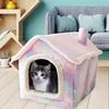 Lits pour chats, meubles en peluche rose étoilé, nid de maison pour animaux de compagnie, chenil doux, panier semi-fermé détachable, lavable, grotte pour chats, produit 2752453