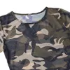 Women's Erotic Lingerie Dress Short Sleeve Camouflage Print Side Slit Sheer Mesh See Through Party Club Sexy T-Shirt Mini Dress Y1204