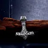 Vintage męski naszyjnik ze stali nierdzewnej grawerowanie Viking Hammer Mjolnir Norse Jewelry
