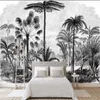 壁紙カスタム壁画黒と白の大きな木熱帯熱帯雨林ココナッツモダンテレビソファ壁3D自己接着壁紙