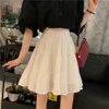 Sweet Skirt For Women High Waist Casual A-Line Solid White Black Pleated Spring Summer Korean Students Cute Mini Skirts 210619