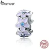 BAMOER Genuine 100% 925 Sterling Silver Spacer Orchid Flower Silicon Beads fit Women Bracelet & Necklace DIY Jewelry SCC601 Q0531