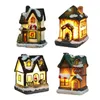 Obiekty dekoracyjne Figurki Śnieżne Domy Z Kolorowe Miga LED Light Christmas Decoration Dekoracje Dla Dzieci Kids Gift Resin Scene Village