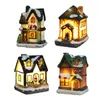 Objetos decorativos Figuras Casas de nieve con luz LED intermitente de colores Decoración navideña para el año en el hogar Regalo para niños Escena de resina Pueblo