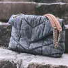 Luxuriöse Damen-Denim-Schulter-Umhängetasche, Kette, Messenger-Taschen, einfarbig, mit Pailletten, Buchstaben, Pailletten, Haspe, weiches Segeltuch, Pattentasche, Umhängetasche, Designer-Handtaschen, MM, Schwarz