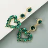 Fashion Women Heart Earrings S925 Silver Pin Studs Green Pink Bling Rhinestone Pendant Drop Jewelry Gifts Glass Drill Lady Girls S297G