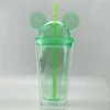 8 Colors 15oz Acrylic Tumbler with Dome Lid Plus Straw Double Wall Clear Plastic Tumblers with Mouse Ear Reusable Cute Drink Cup Lovely cx22