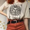 kuakuayu hjn Framtiden är i dina händer sol och måntryck beige t-shirt vintage mode grunge stil tee estetisk skjorta 210311