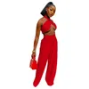 INS Hottest Women Sexy Clubwear Two Piece Sets 2021 Summer New Halter Sleep Tops High Waist Loose Pants Outfits X0709