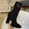 Hiver Chaussette Bottes Automne Mode Sexy Tricoté Élastique Boot designer Alphabétique Femmes Chaussures Lady Lettre Épais Talons Hauts Grande Taille 35-42 Avec boîte