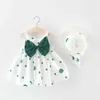 2Piece Summer Set Newborn Clothes For Baby Girl Dress Cute Bow Princess Sleeveless Cotton Infant Birthday Dresses+Sun Hat BC1864 G1129