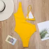 Popularny stały kolor damski puste krojone bikini kostium kąpielowy plaża One Piece Swimsuit High tali