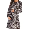 Autumn Winter Fashion Leopard Print Women Maternity Dress Plus Size Sexy Breastfeeding Long Sleeve Casual Dress C3