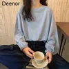 Camisa básica de Deenor Mulheres Básico Lanterna Sleeve Top Primavera Outono de Manga Comprida T-shirt Soild Woman Roupas H1230