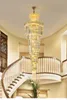 Modern luxury crystal long chandelier in the hall, home decoration and stair lighting