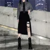 Gothic Punk Hip Hop Cargo Gonne Donna Harajuke Vita alta Fibbia per cintura Gonne lunghe nere Modello drago Streetwear Saia Donna 210619