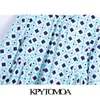 Kpytomoa Kobiety Chic Moda Geometryczne Drukuj Ruffled Midi Dress Vintage O Neck Długi Rękaw Sukienki Vestidos Mujer 210806