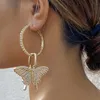 Hoop & Huggie Luxury Bar Gold Color Full Crystal Butterfly Pendant Earrings For Women Exaggerate Insects Stud Party Jewelry Gift