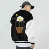 Aolamegs Furry Big Letter Daisy Flowers Patch Leather Patchwork Baseball Jacket Men Autumn College Style Bomber Jackets Coat Men 211029
