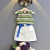 Gooporson sommar barnkläder mode koreanska små tjejer kläder uppsättning stripes vestskirt 2 st söta toddler barn outfits 210715