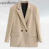 Chic Office Dame Double Blazer à double boutonnage Manteau Vintage Collier Notched Collier Dames Vêtements d'extérieur Style Tops Tops urbains 210604