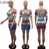 Kvinnor TRACKSUITS TWO PIECES SET DESIGNER 2021 NEW FASHION PRINTED TIE DYE OFF SOUSE SEXY Slim Short Sleeve Skirt Set