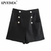 KpyTomoa kobiety elegancka moda z metalowymi spodenkami bermuda vintage wysokiej talii bocznej suwak żeński krótkie spodnie mujer 210724
