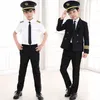 90-160cm Kids Pilot Costumes Carnival Halloween Party Wear Flight Attendant Cosplay Uniforms Children Aircraft Captain Clothes Q0910