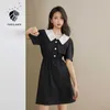 FANSILANEN manches courtes vintage mini robe noire femmes mince élégant printemps été femme bureau dame sexy rétro 210607