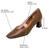ALLBITEFO mode bout carré conception en cuir véritable marque chaussures à talons hauts femmes talons chaussures talon épais rue chaussures de marche 210611