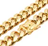 Тонкие цепи 8 мм10 мм12 мм14 мм16 мм ювелирные изделия из нержавеющей стали 18k желтого золота с высоким полированным кубинским ожерельем в Майами Кубинское ожерелье мужчин по панку 5266365