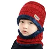 Casquettes chapeaux 2021 polaire contraste couleurs tricoté chaud hiver pour enfant chapeau + écharpe deux pièces ensemble filles et garçons cou enfants écharpe