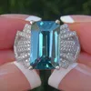 Alianças de casamento UILZ luxo grande pedra única azul zircão cor prata para mulheres charme noiva anel de noivado joias da moda