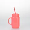 20oz Mason Bottle Shaped Cup with Straws Double Walled Plastic Water Mug with Handle and Lids Office Water Coffee Cup