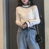 Ezgaga Podstawowy sweter Pullover Kobiety Zima Koreański Turtleneck Vintage Patchwork Ruffles Button Sweet Base Knit Tops Moda 210806