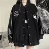youth apparel women's Korean Harajuku style jacket oversized leather pure black 210922