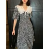 Lato Kwiatowa Dress Dla Kobiet Party French Style Sweet Peter Pan Collar Midi Sukienki Vestido de Mujer Femme Robe 210608