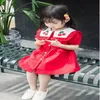 Cherry Baby Girl Dress 2020 Summer Sailor Collar Czerwony Krótki Rękaw Sukienka Odzież dziecięca 2-6y LT021 Q0716