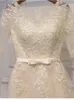 Lovely Champagne Bridesmaid Dress Short Tulle with Floral Applique Half Sleeves