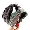 Style Preppy imprimé cousu filles bandeau large côté en cuir bandeau doux noeud central Turban solide à la main accessoires de cheveux