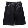 Printemps hiver jambe large taille haute taille sexy shorts en cuir noir shorts décontracté lâche femmes pantalons poches féminines 12134 210527