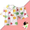 夏の半袖Sinchan Pajamasセット女性の綿の寝室2pcsナイトウェアかわいいプリントホームウェアパジャマSinchan 210809