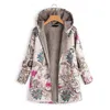 Vrouw Parka Winter Warm Down Jasje Bloem Print Hooded Jas Vintage Oversized Bovenkleding Losse Fleeces Voering Knoopte Parka 211130