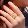 Regulowany Micro Cubic Cyrkonia Pave Luksusowe Duże Wąż Pierścienie Pierścienie Dla Kobiet Afryki Dubaj Gold Wedding Jewelry R192 210714