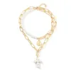 Collier rétro en alliage de perles, double chaîne de luxe, portrait croisé, à la mode, nouvelle collection 2021, 022708233v