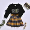 Zomer Kinderen Sets Casual Lange Mouw Print Letter T-shirt Plaid Sjordes Rok 2 stks Jongens Kleding 1-9T 210629