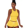 Vendita all'ingrosso da donna estate yoga abbigliamento abiti da due pezzi set da cuoio camicia pantaloni sportivi vestiti sportivi senza maniche sportswear klw0730