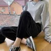 Casual Sport Jogger Cargo Corduroy Hosen Frauen Vintage Lose Streetwear Hohe Taille Koreanischen Stil Schwarz Weiche Hosen IAMTY 210915