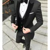 Slim Fit Mens Suits For Wedding Prom With Black Velvet Lapel Groom Tuxedos 3 Pieces Formal Man Set Jacket Pants Vest New Arrival X0909