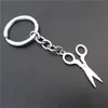 Scissors Keyring Stainless Steel Keychain With Clear Stone Men Women Unisex Jewelry 12 pcs/lot Whole